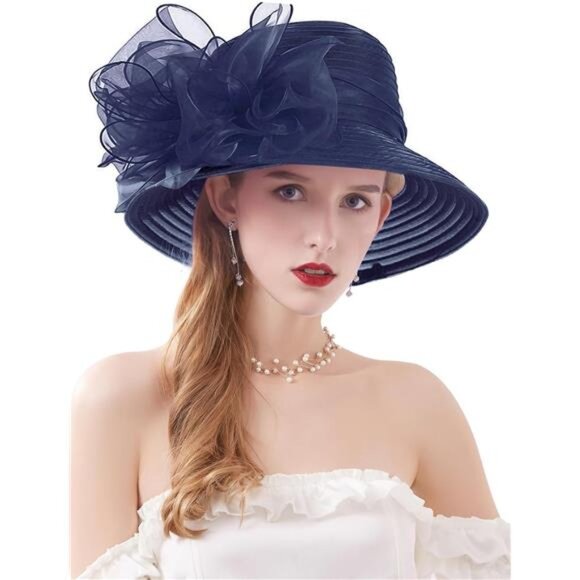 Organza Church Fascinator Hats 06c Navy Blue